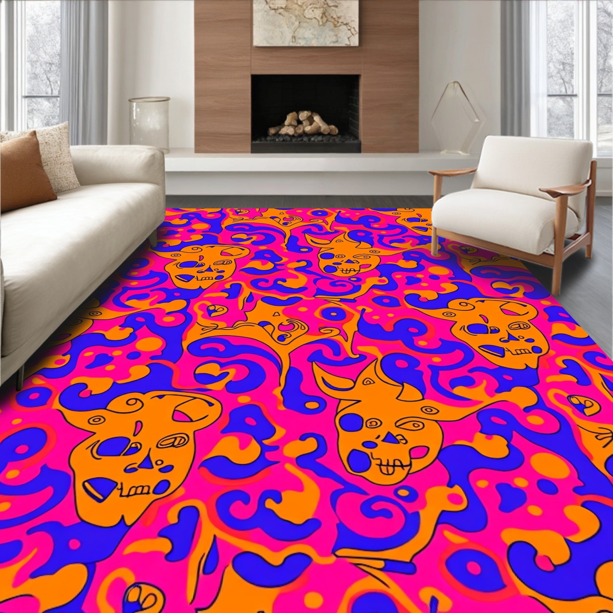 Whimsical Skull Psychedelic Pattern Rug