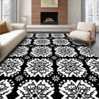 Black White Intricate Floral Pattern Rug