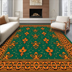 Ornate Floral Patterned Emerald Rug