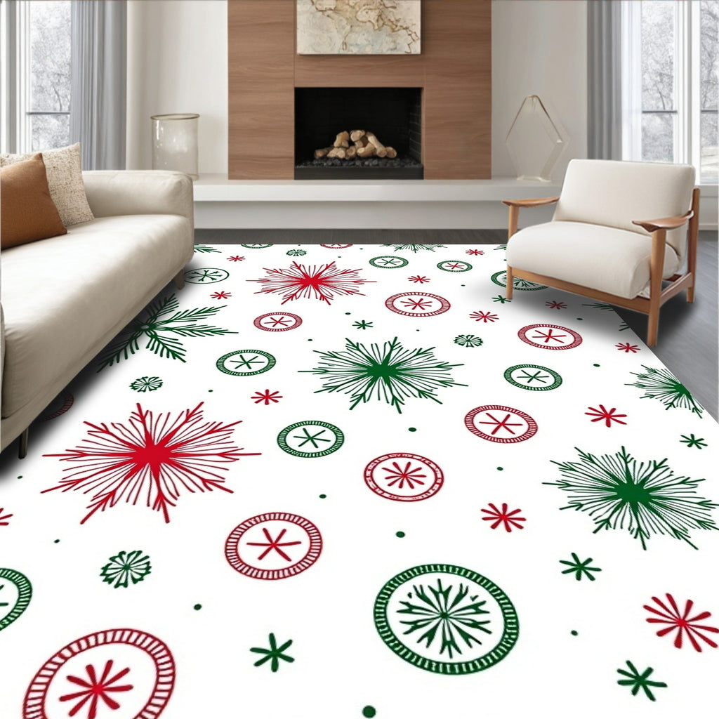 Red Green Snowflake Collage Rug