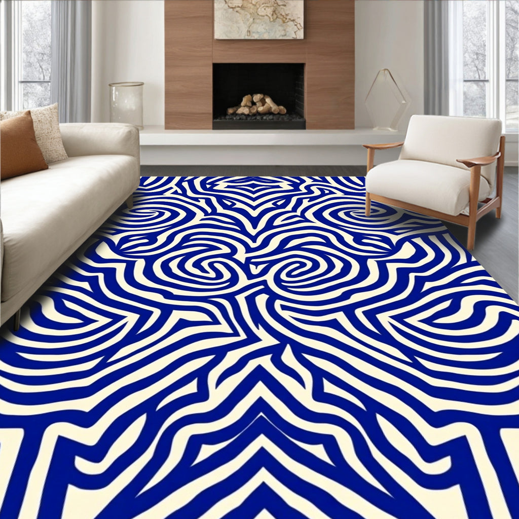 Abstract Blue Swirl Pattern Rug