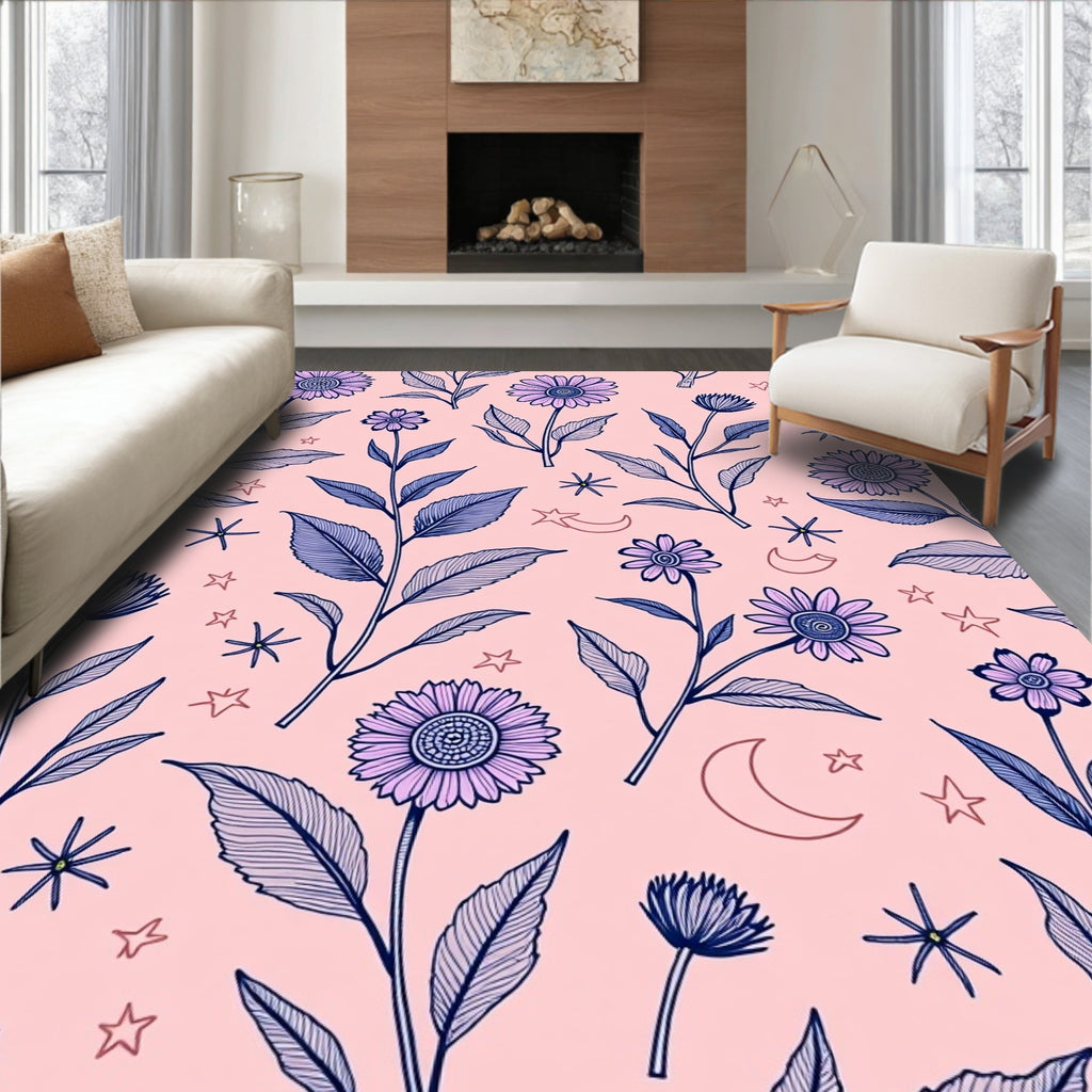 Whimsical Floral Starry Night Design Rug