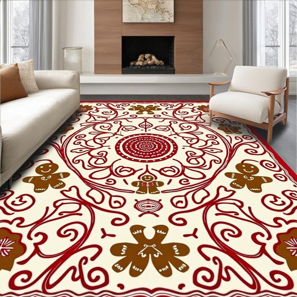 Whimsical Gingerbread Floral Pattern Rug