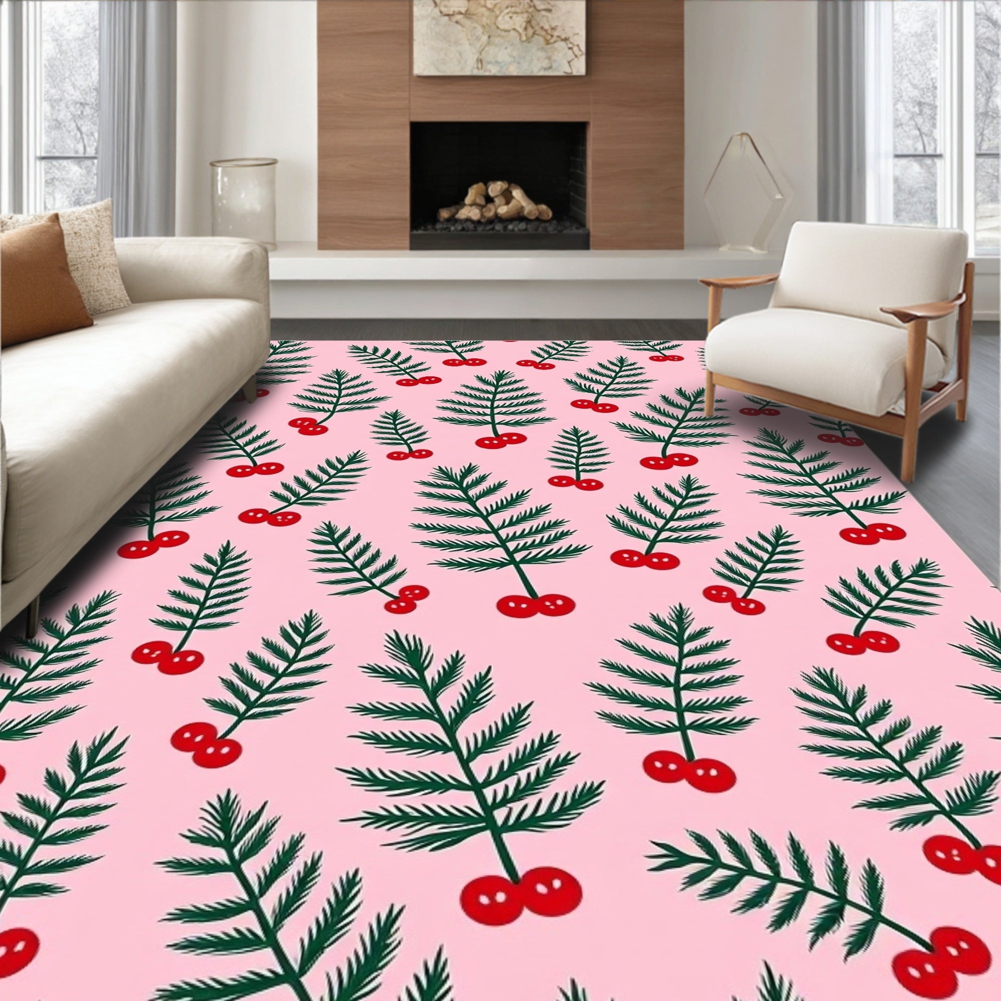 Whimsical Berry Branch Pattern Rug