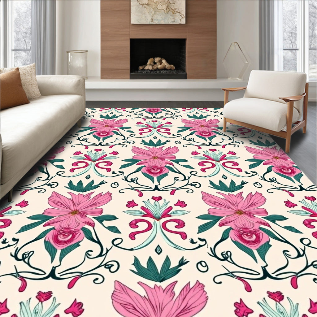 Pink Floral Baroque Pattern Rug