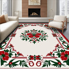 Red Green Floral Patterned Decorative Rug