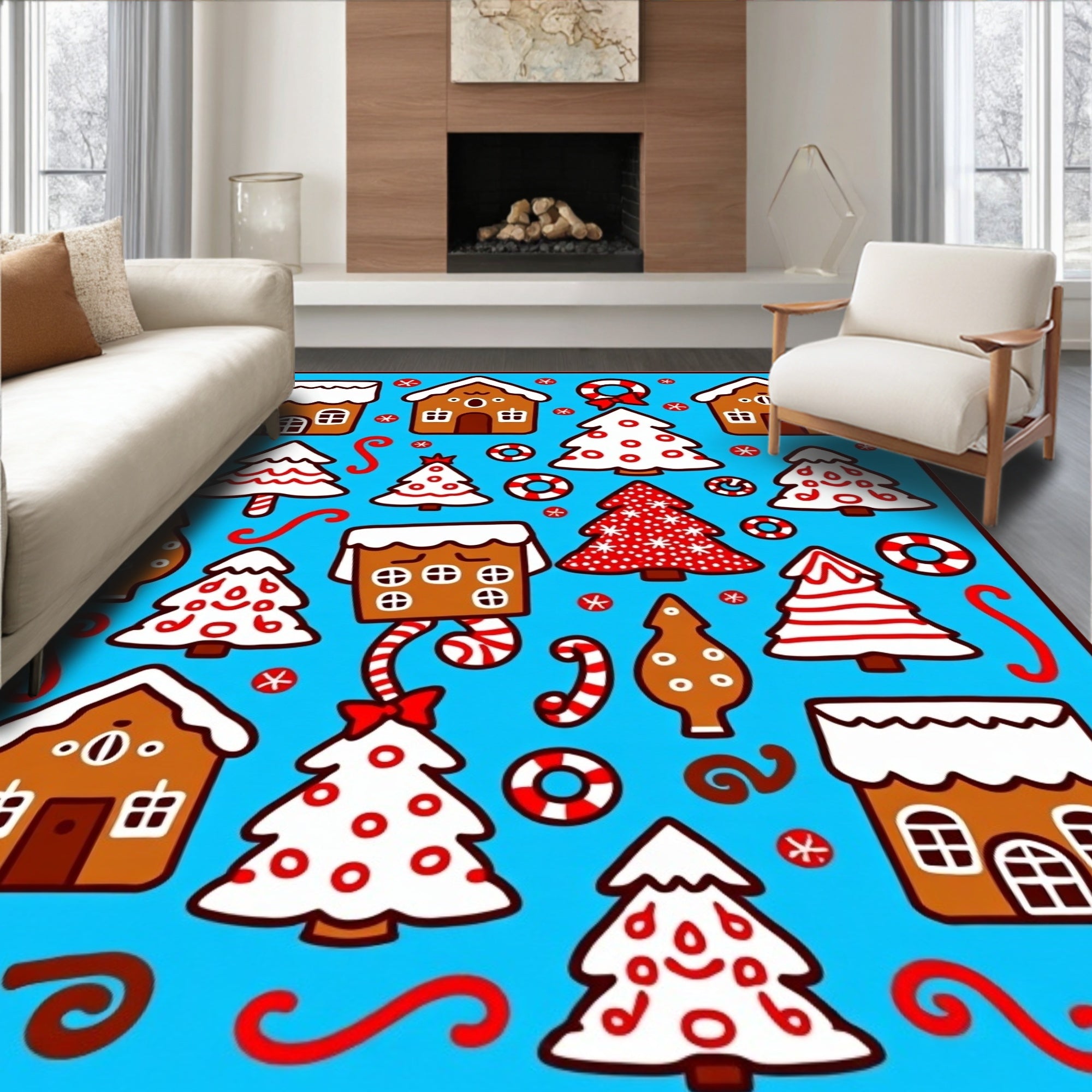 Whimsical Gingerbread Christmas Trees Houses Rug