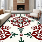 Rich Crimson Forest Green Medallion Pattern Rug