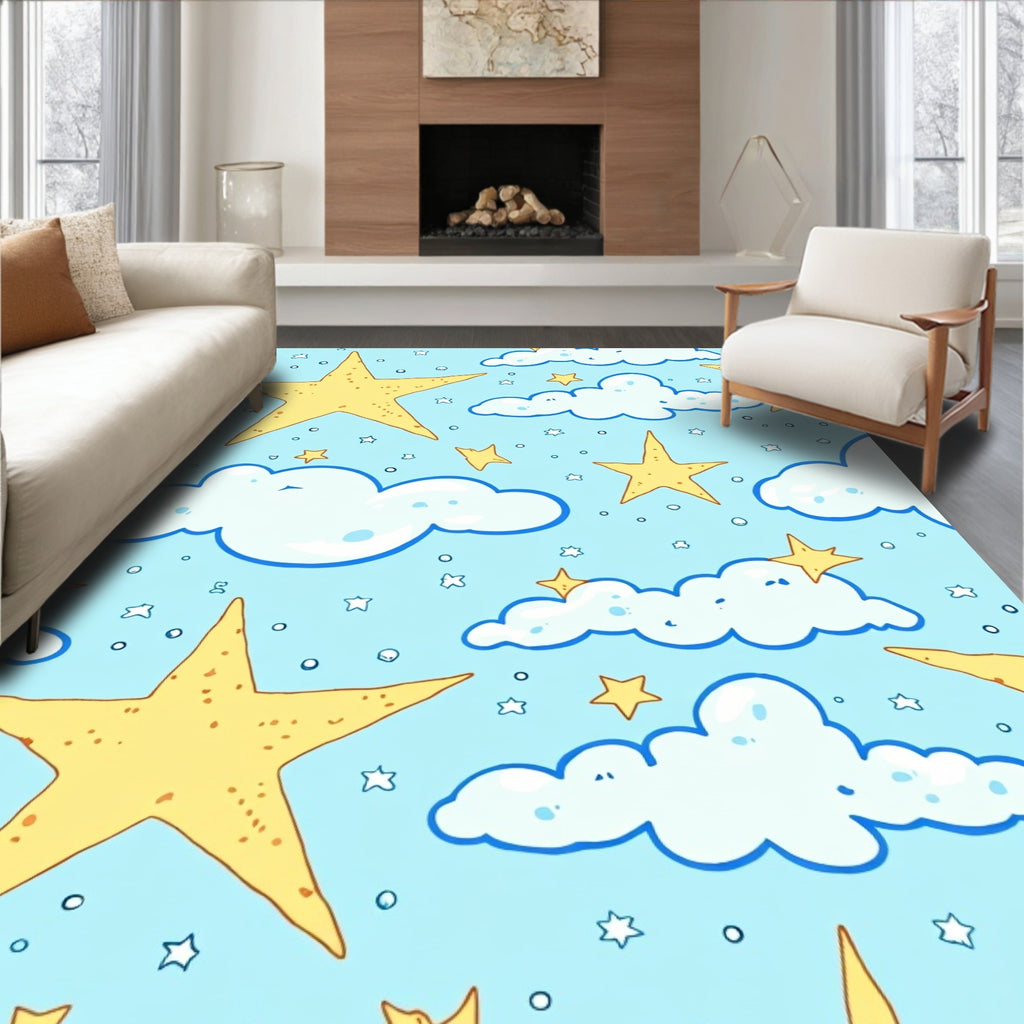 Dreamy Sky Star and Cloud Pattern Rug