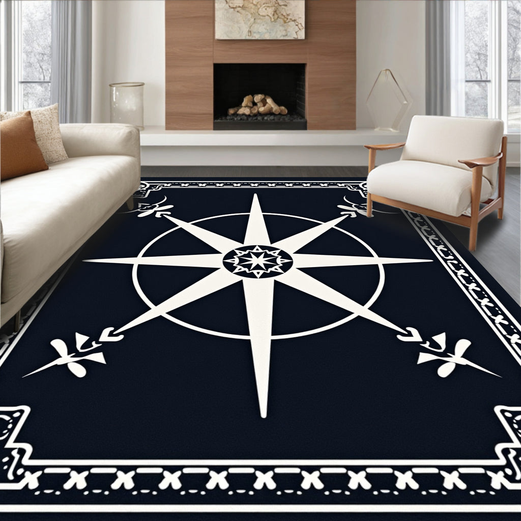 Star Compass Ornate Border Design Rug