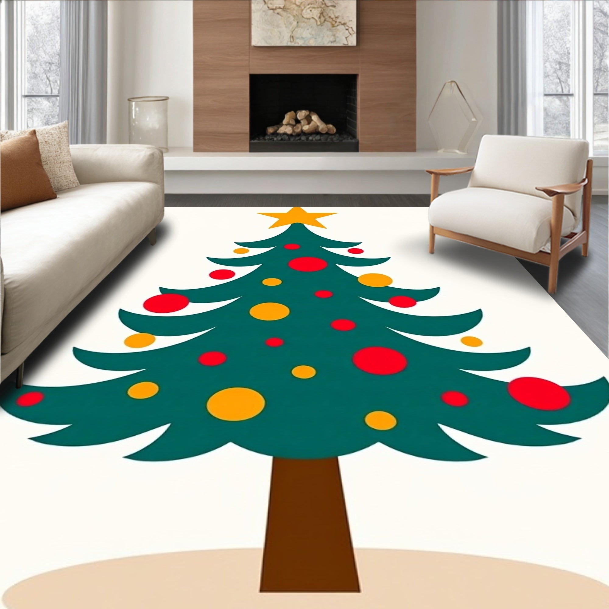Festive Christmas Tree With Ornaments Design Rug