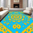 Vibrant Blue Yellow Floral Mandala Rug