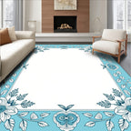 Blue Floral Vine Elegant Frame Rug