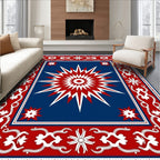 Red White Starburst And Floral Border Rug