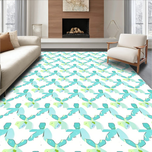 Abstract Aqua Geometric Repeating Pattern Rug