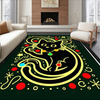 Whimsical Black Cat Red Dot Pattern Rug