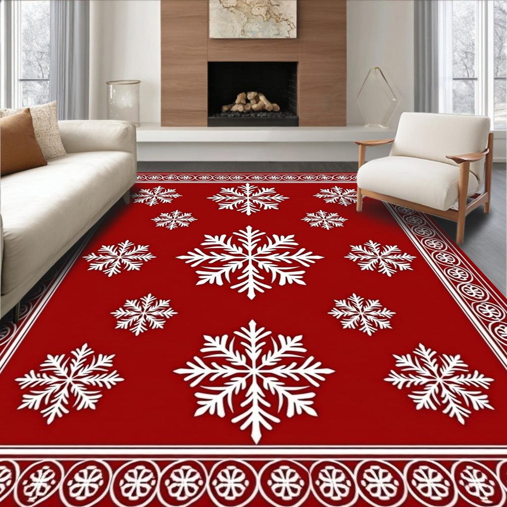Red Snowflake Festive Pattern Rug