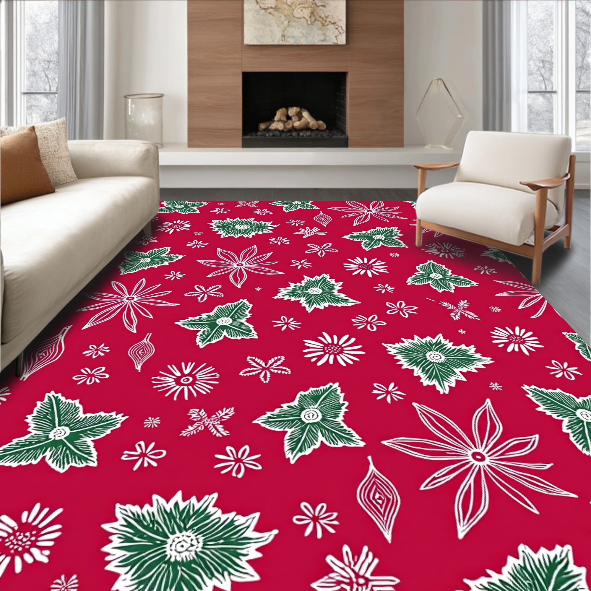 Holiday Floral Line Art Rug