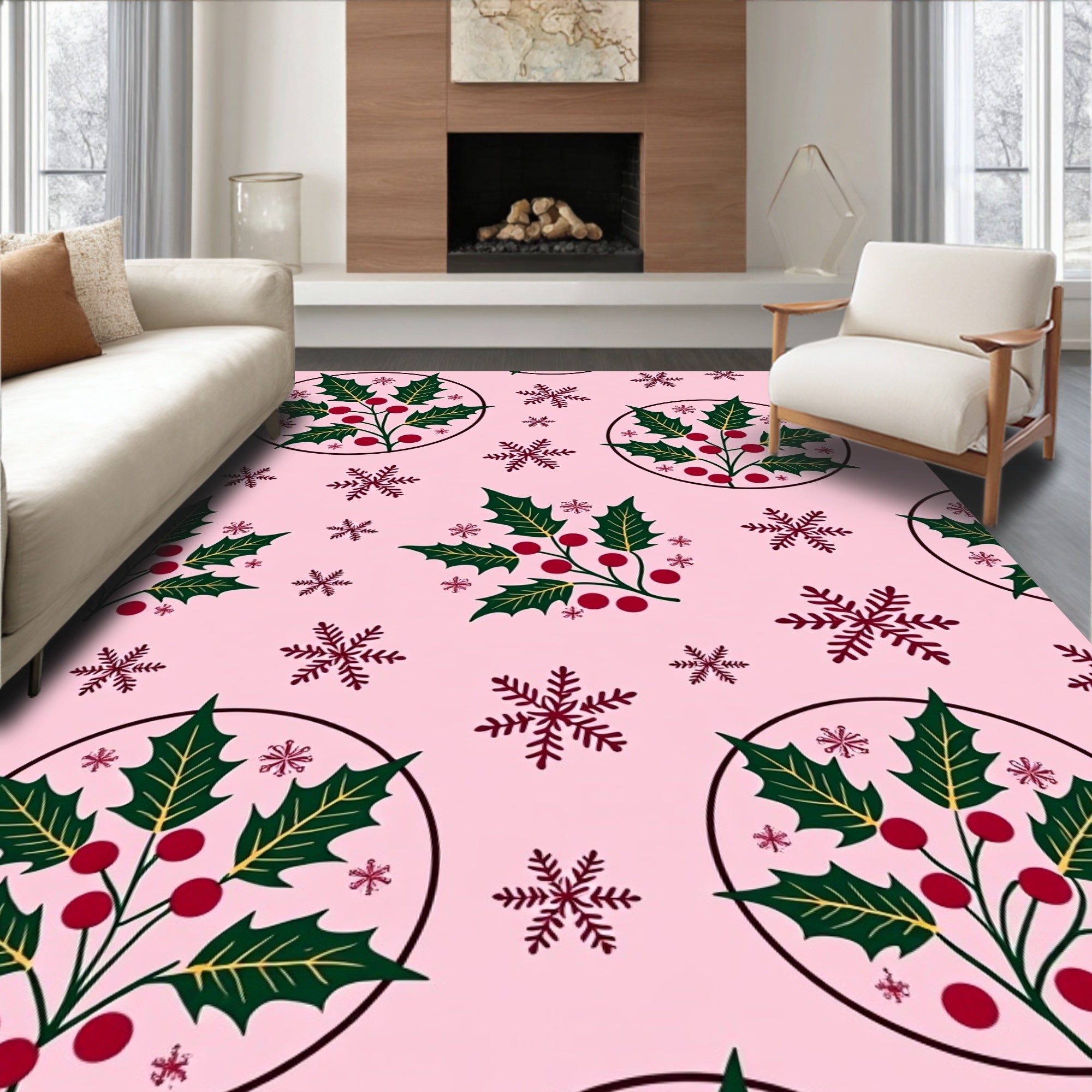 Holly Berry And Snowflake Pattern Rug