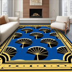 Blue Fan Pattern Art Deco Rug
