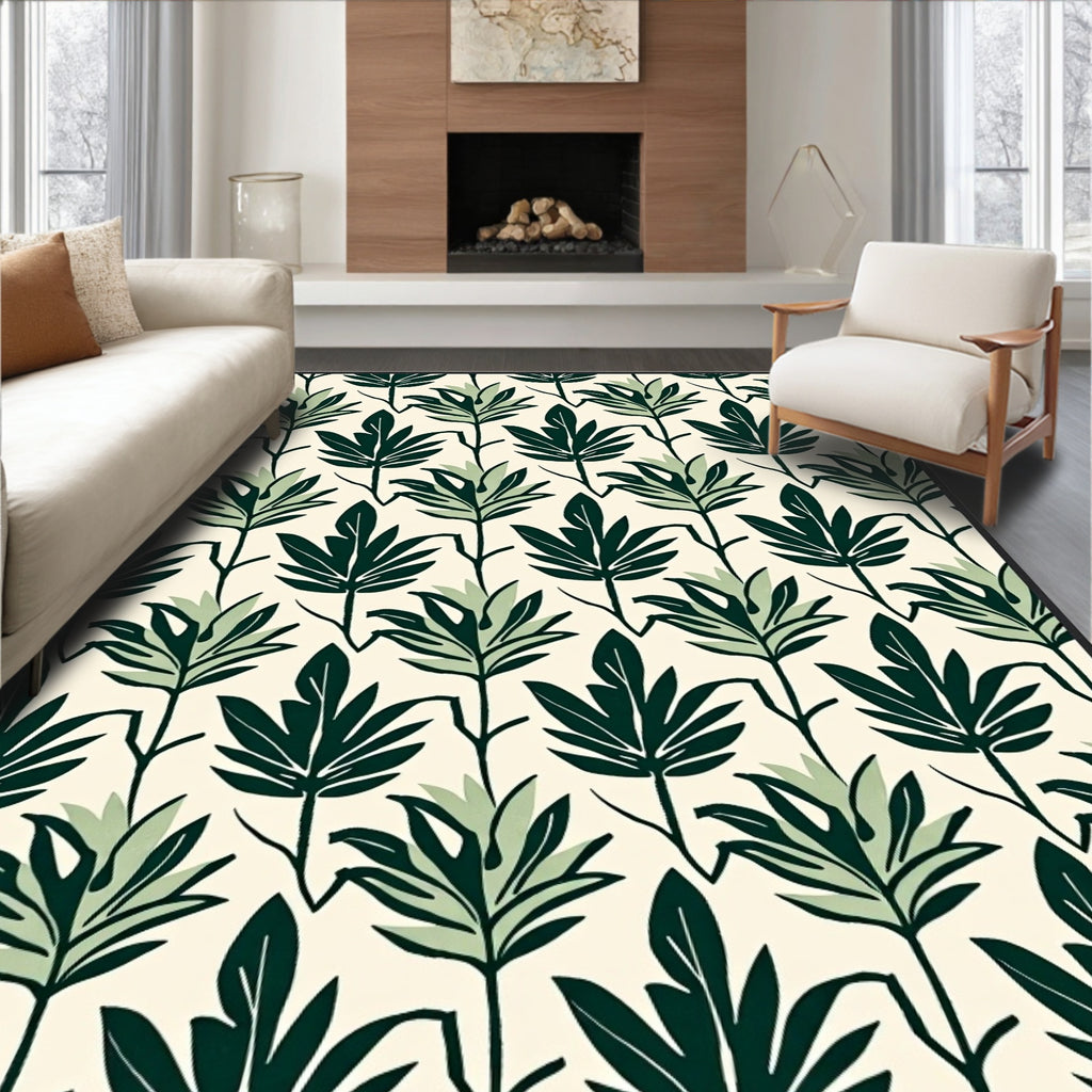 Dark Green Leafy Pattern Rug