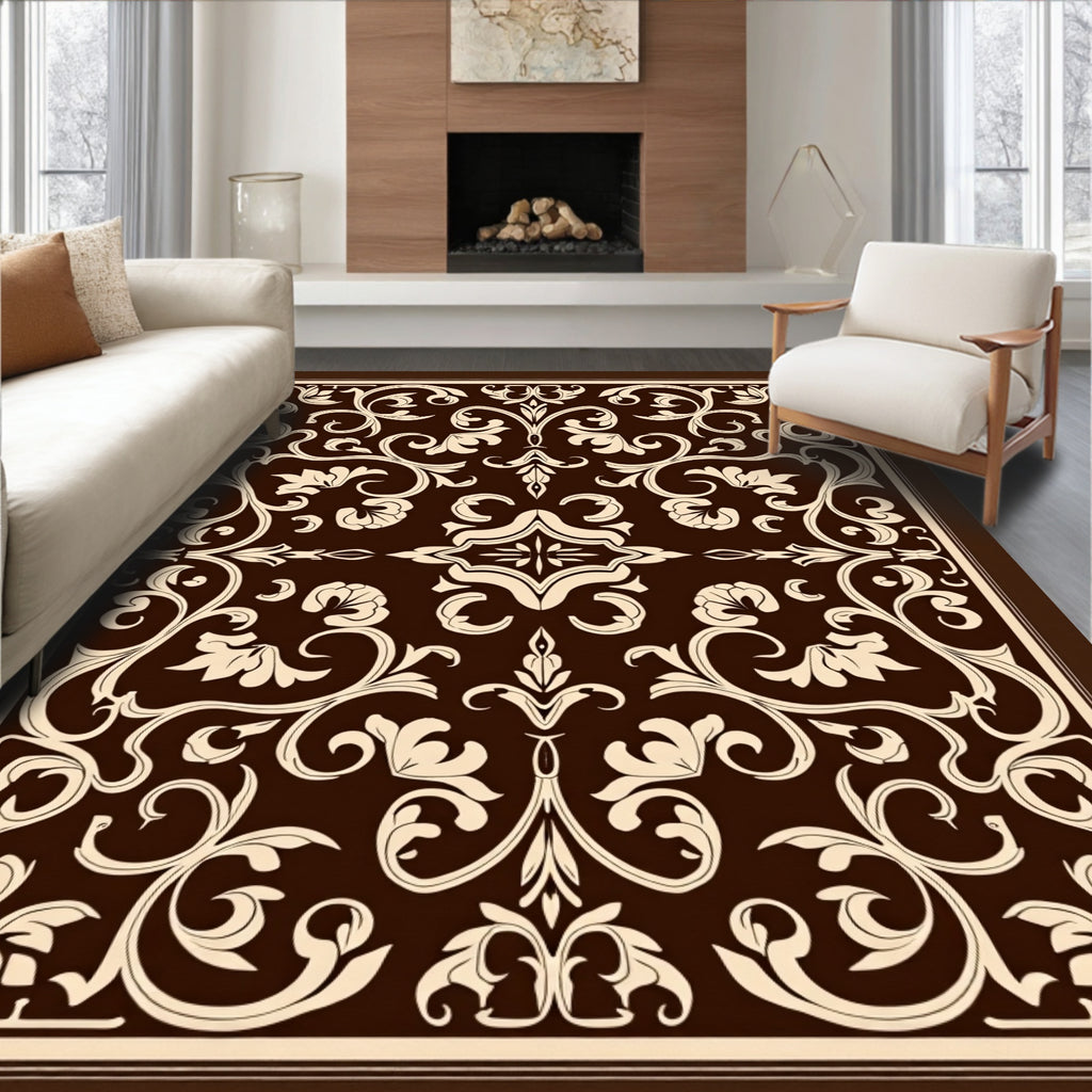 Elegant Swirl Floral Damask Design Rug
