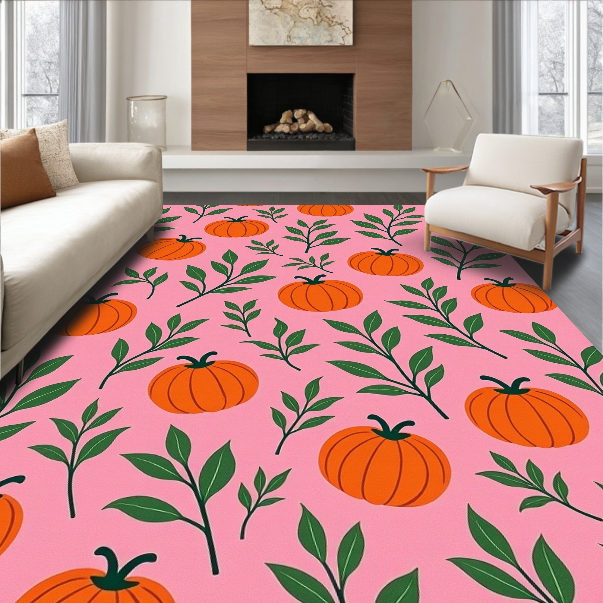 Autumn Pumpkin and Leaf Pattern Rug