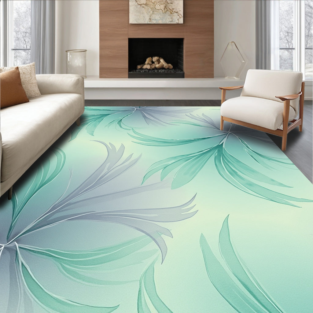 Soft Teal Floral Petal Design Rug
