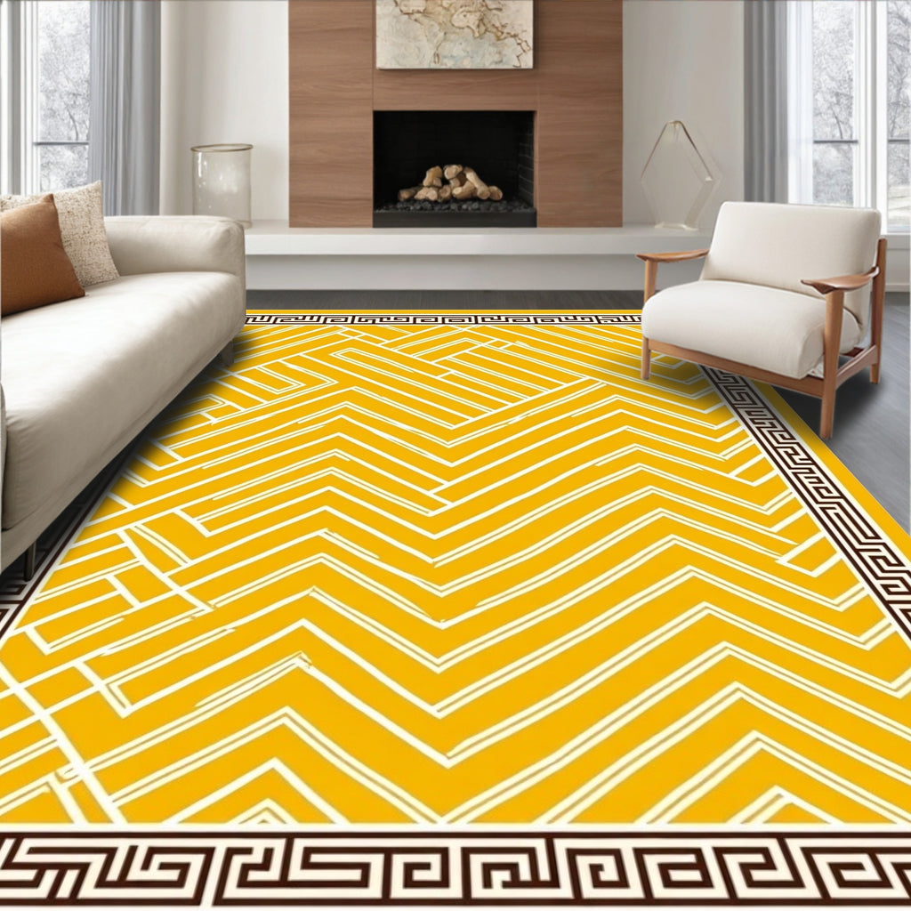 Sunny Yellow Geometric Maze Rug