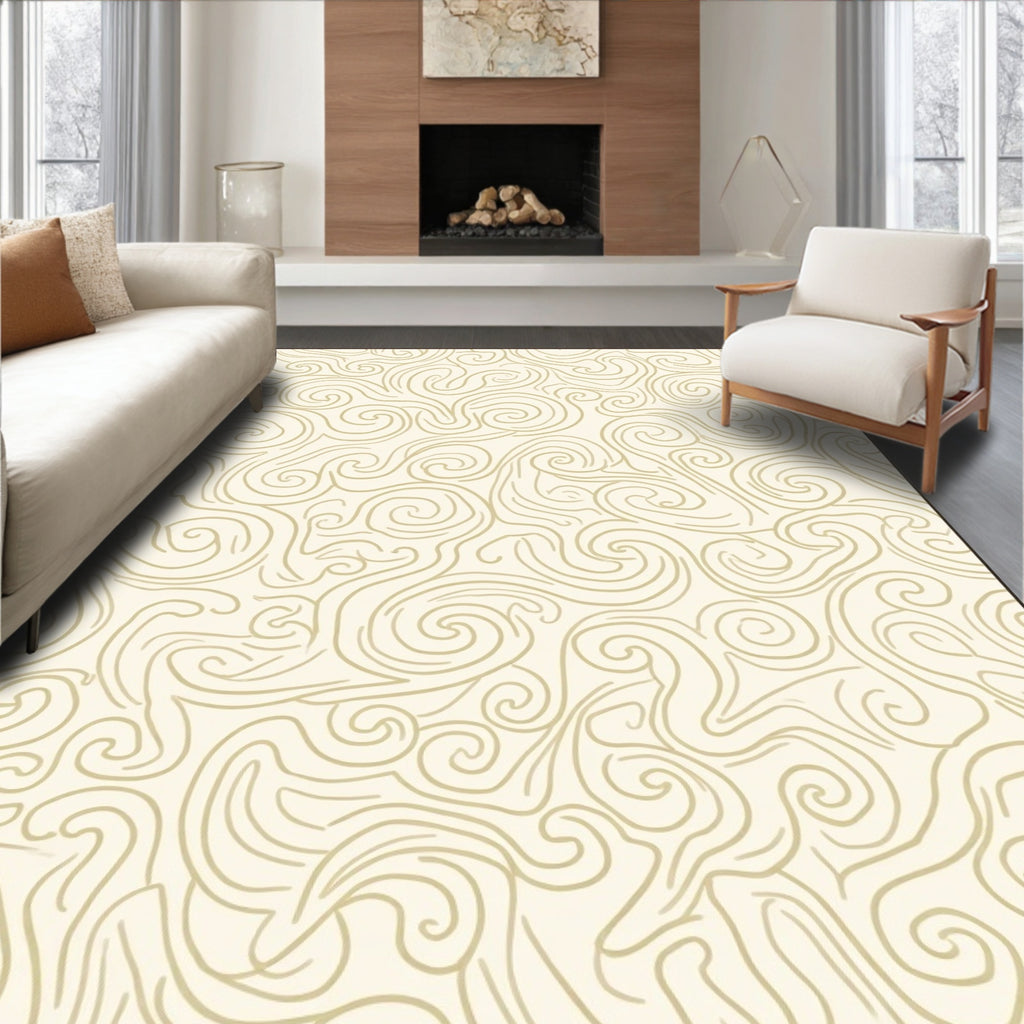 Swirl Lines Beige Abstract Pattern Rug