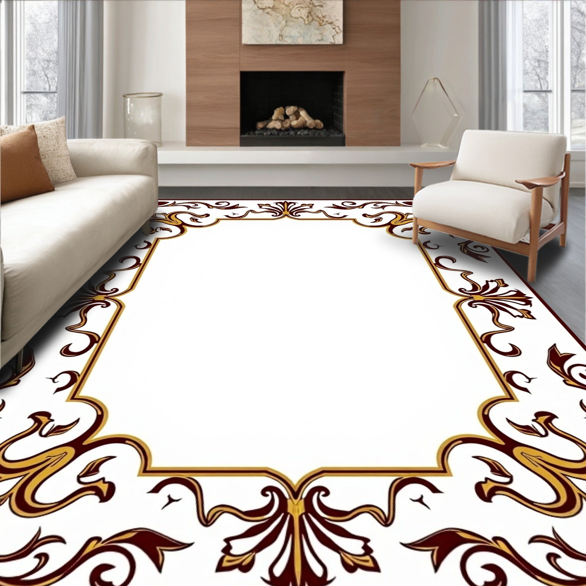 Ornate Flourish Scroll Pattern Rug