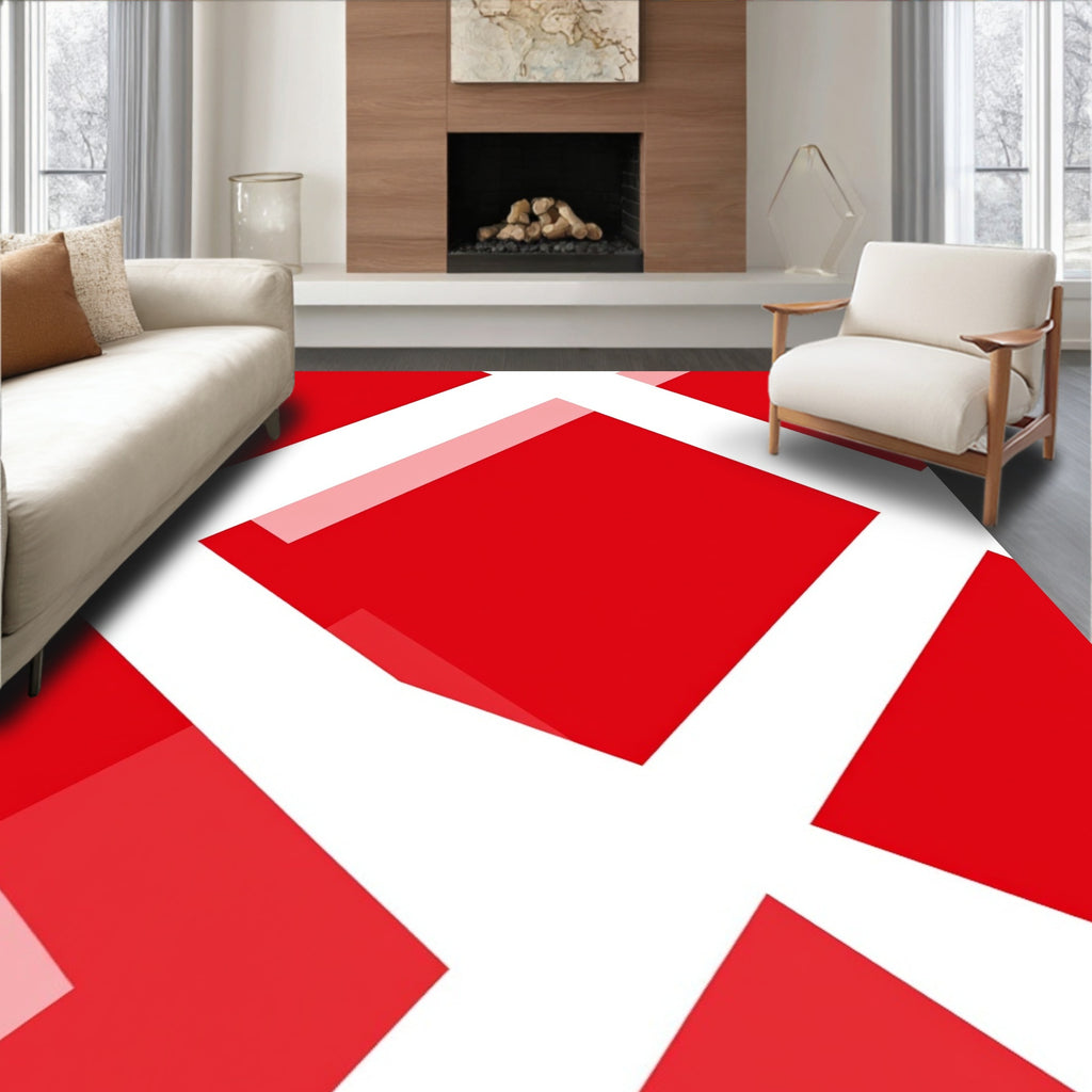 Bold Red White Geometric Design Rug