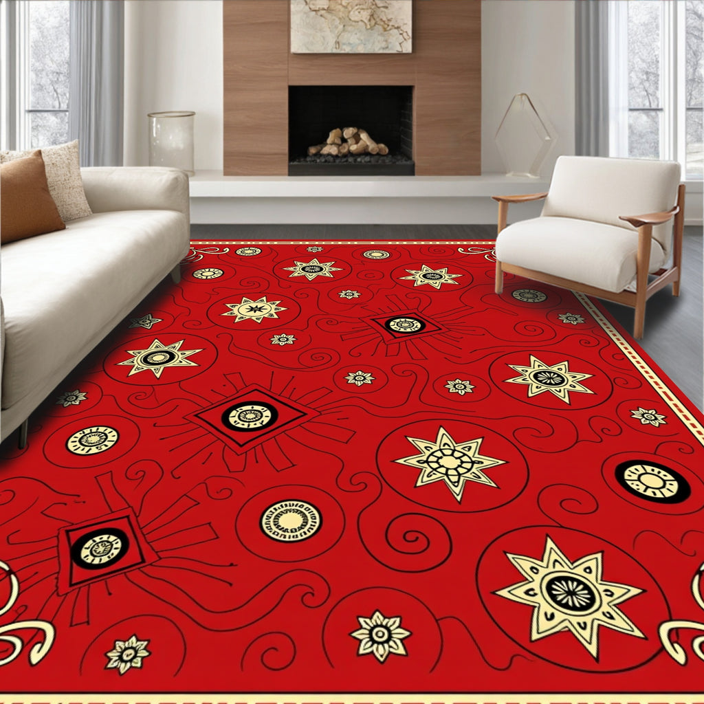 Red Sunburst Swirl Pattern Rug