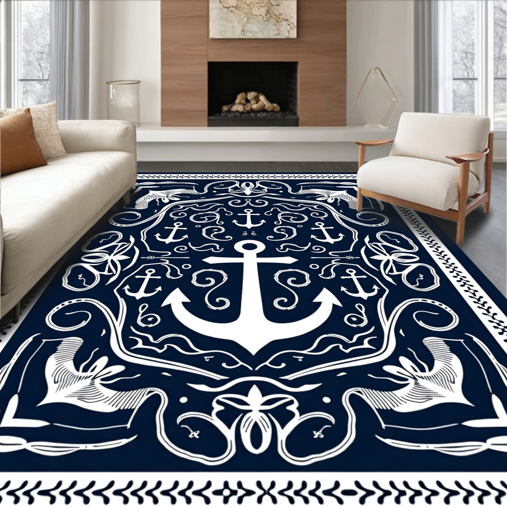 Nautical Anchor Scrollwork Design Rug