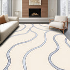 Subtle Wavy Beige Blue Pattern Rug