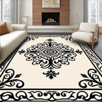 Classic Black White Floral Frame Rug