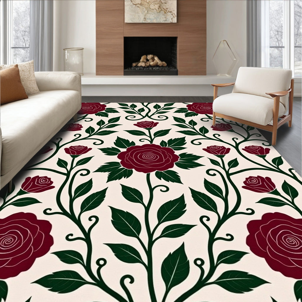Elegant Rose and Vine Pattern Rug