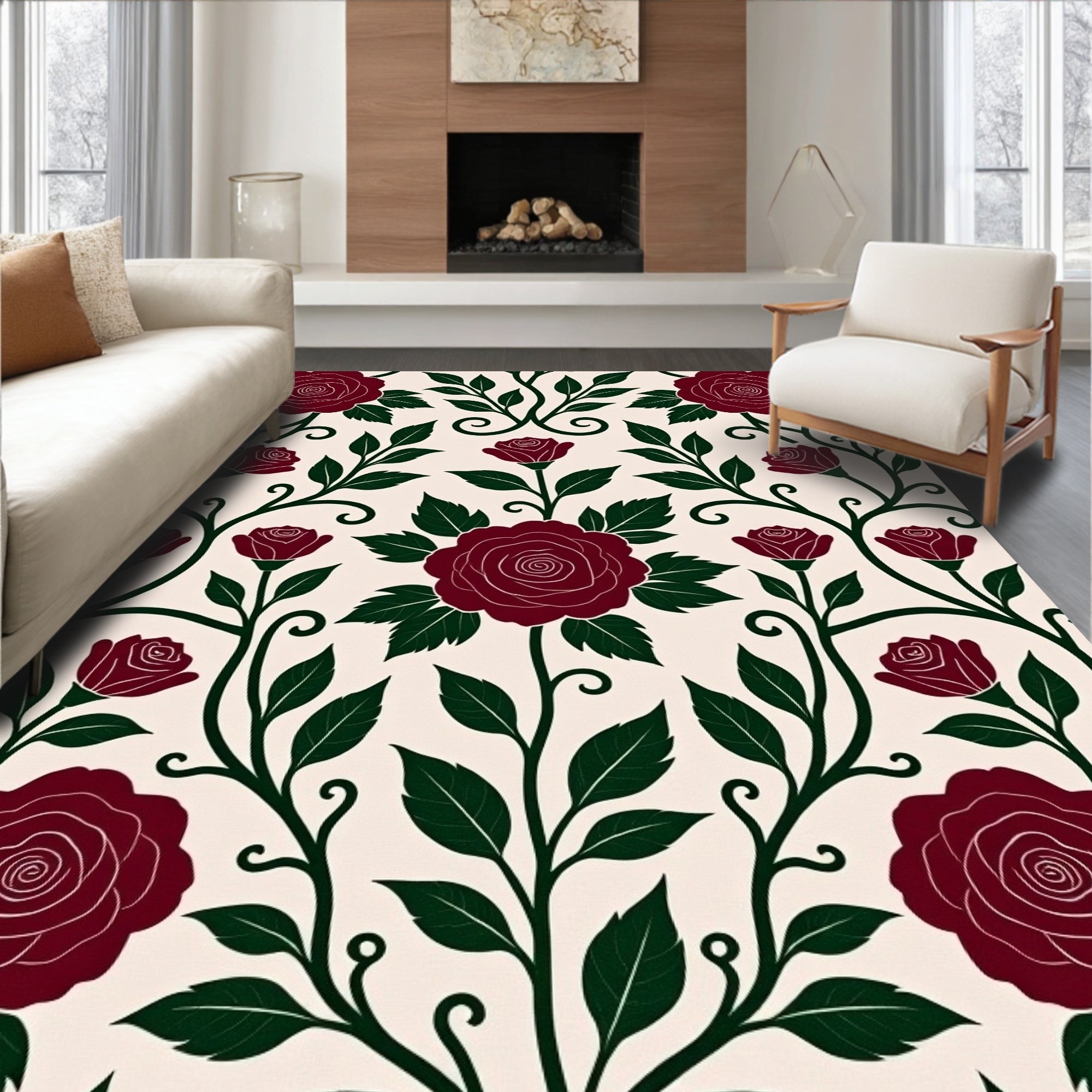 Elegant Rose and Vine Pattern Rug