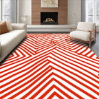 Bold Red Line Geometric Design Rug