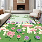 Whimsical Forest Mushroom Flower Garden Design Rug