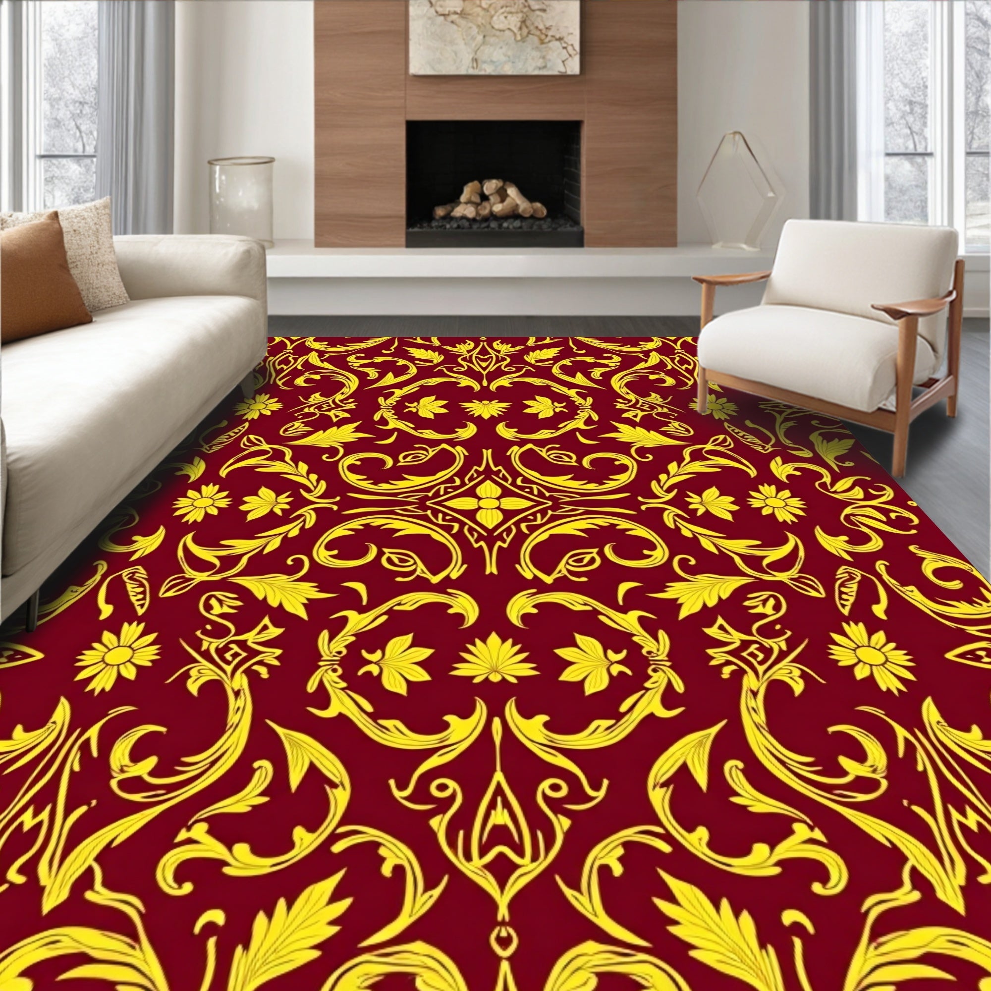 Ornate Gold Floral Vines Rug
