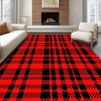Bold Red Black Tartan Pattern Rug