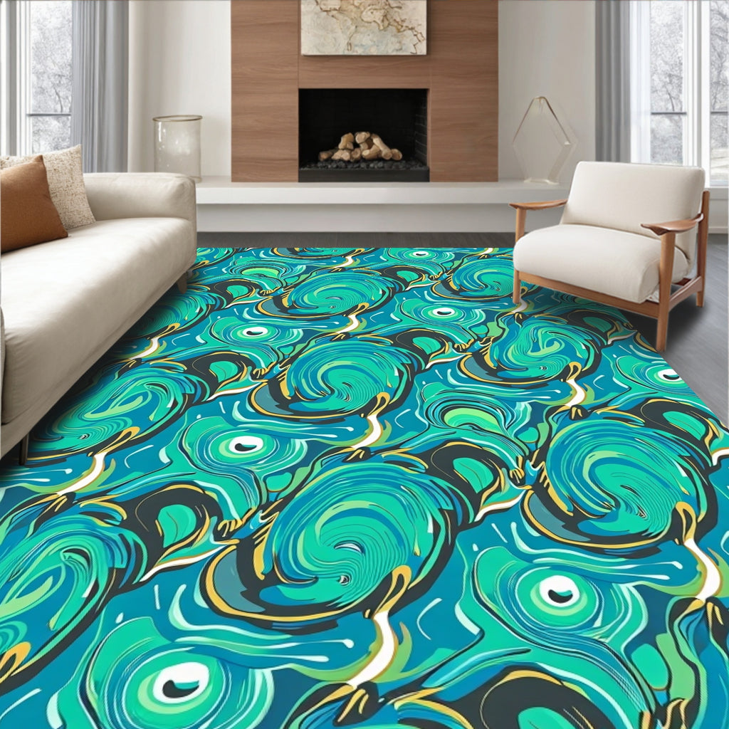 Abstract Swirls In Blue and Green Rug