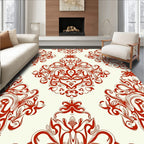 Red Ornate Flourish Pattern Rug