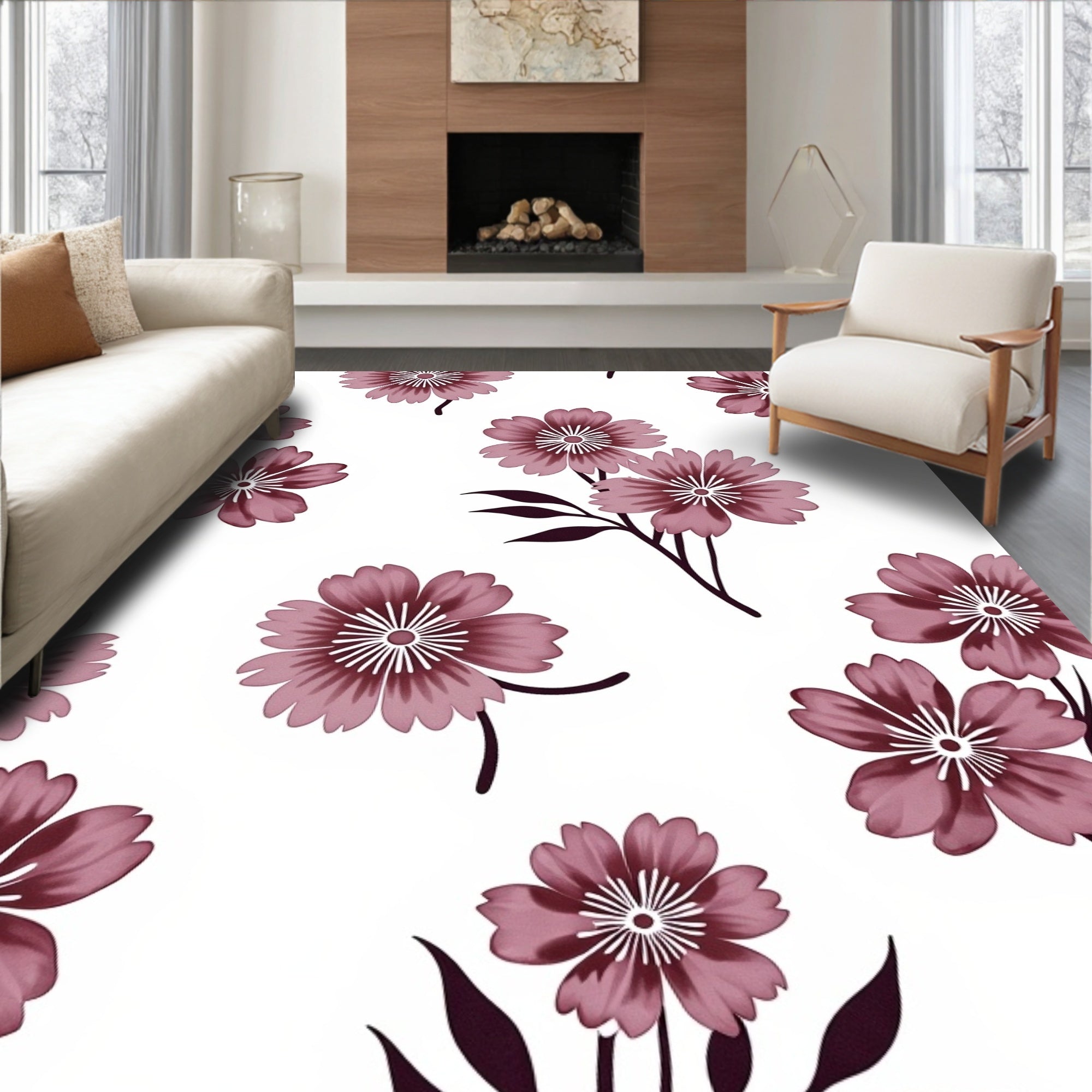 Muted Pink Floral Pattern Design Rug