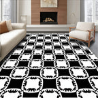 Bold Black White Interlocking Grid Rug