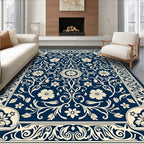 Intricate Floral Blue Cream Vintage Pattern Rug