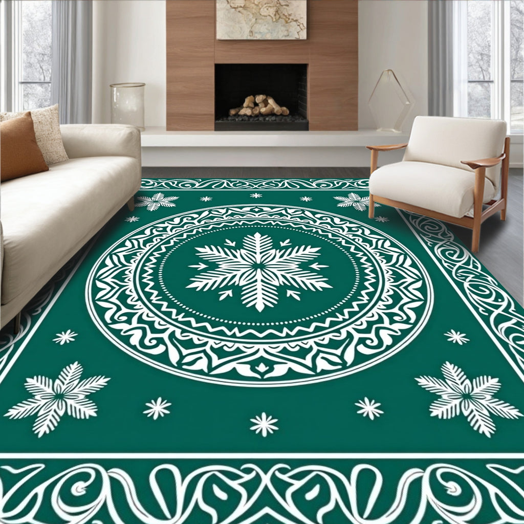 Winter Snowflake Medallion Patterned Rug