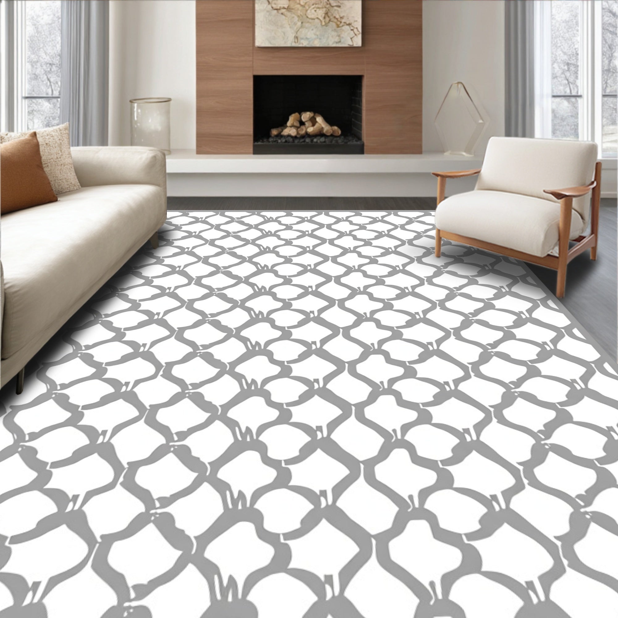 Gray Lattice Patterned Abstract Rug