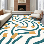 Teal Square Curve Pattern Design Rug
